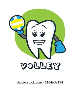 tooth character playing volley ball. vector illustration