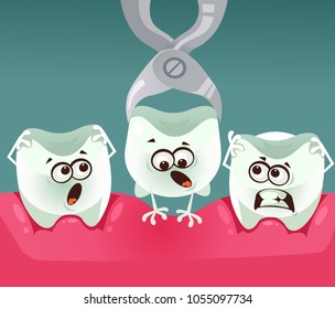 Tooth character removal. Stomatology dentistry concept. Vector flat cartoon illustration