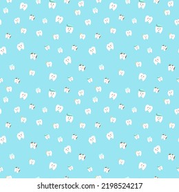 Tooth character seamless pattern on blue background