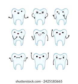 tooth character set cartoon. happy cute, dentistry brush, kid care tooth character sign. isolated symbol vector illustration