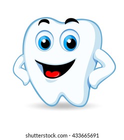 Tooth. Character. Vector illustration on white background. Cartoon smiling