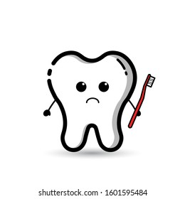 A tooth character who is carrying a toothbrush