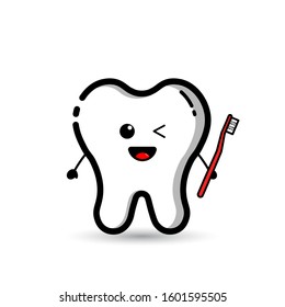 A tooth character who is carrying a toothbrush