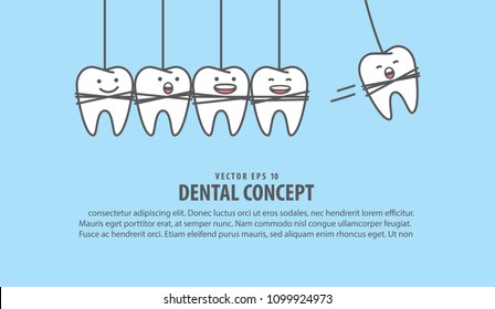 Tooth characters are hang swinging illustration vector on blue b