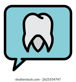 Diente en el icono de la nube de chat. Diente de contorno en el Vector de la nube de chat color plano aislado