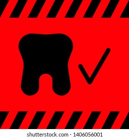 Tooth and check mark black on red background, vector illustration for design