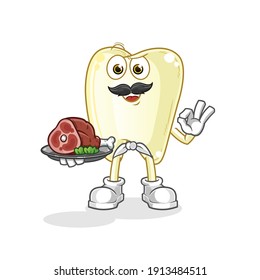 tooth chef with meat mascot. cartoon vector