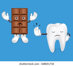 Tooth and chocolate. Stop sweets, Idea concept