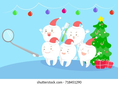 tooth with christmas on the blue background