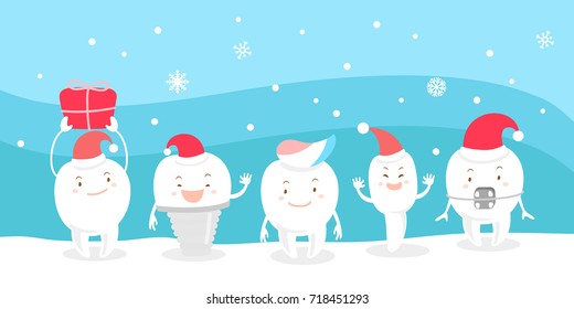 tooth with christmas on the blue background