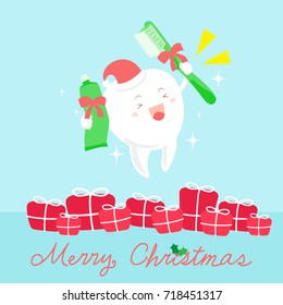 tooth with christmas on the blue background