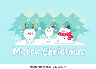 tooth with christmas on the blue background