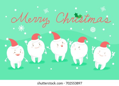 tooth with christmas on the green background