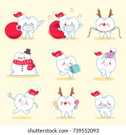 tooth with christmas on the yellow background
