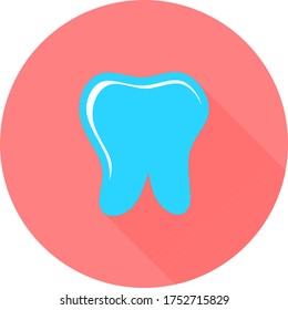 Tooth in circle icon with long shadows. Dental clinic or company vector. Dental symbol vector icon for web site, ui, app. Creative dentist stomatology medical concept.