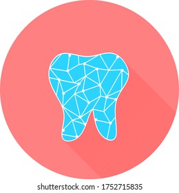 Tooth in circle icon with long shadows. Dental clinic or company vector. Dental symbol vector icon for web site, ui, app. Creative dentist stomatology medical concept.