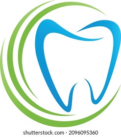 Tooth and circles, dentist and dental care logo 