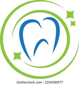 Tooth and circles, dentist and dental care logo