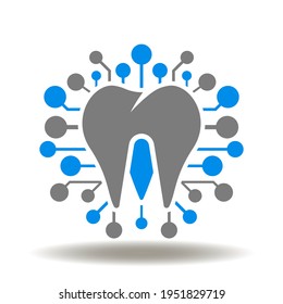Tooth with circuit vector icon. Dental care innovation symbol. Dental implant technology illustration.