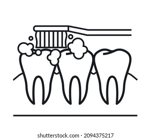 Icono de limpieza dental. Aislado en fondo blanco. Stroke editable.    