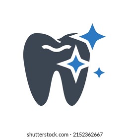 Icono de glifo vector relacionado de limpieza dental. Signo de limpieza dental. Aislado en fondo blanco