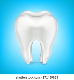 tooth in clean shinny blue background isolated on white background