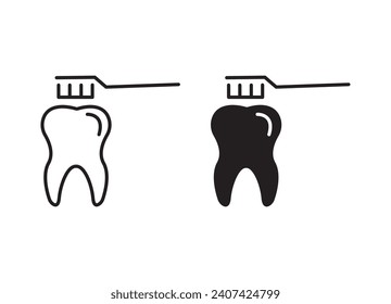 colección o conjunto de iconos de esquema de pincel de limpieza dental. cepillado de dientes cepillado delgado arte de línea vectorial
