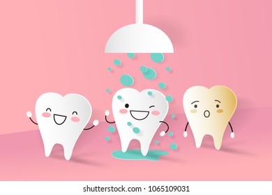 tooth with cleaning concept on the pinkbackground