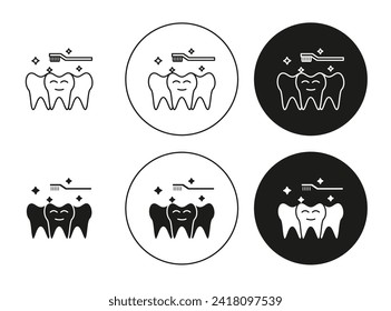 Juego de marcas de iconos editables planos de limpieza dental. Vector de ilustración de limpieza dental con trazo delgado