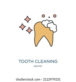 tooth cleaning icon from dentist collection. Thin outline tooth cleaning, hygiene, tooth detailed offset lineal color icon isolated on white background. Line vector tooth cleaning sign, symbol for web