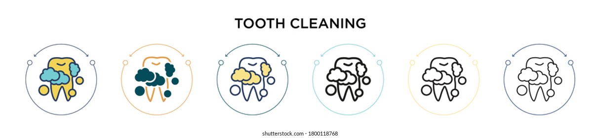 Tooth cleaning icon in filled, thin line, outline and stroke style. Vector illustration of two colored and black tooth cleaning vector icons designs can be used for mobile, ui, web
