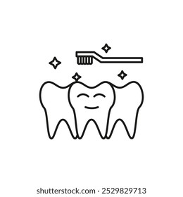 Conjunto de símbolos de línea plana de icono de limpieza dental.