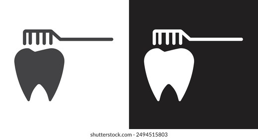 tooth cleaning icon Flat set in black and white color outline vector