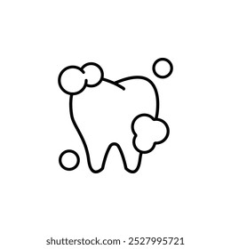 Icono de limpieza de dientes con símbolo de espuma. Profesional de cuidado dental. Odontología. Ilustración de línea delgada personalizable. trazo editable.