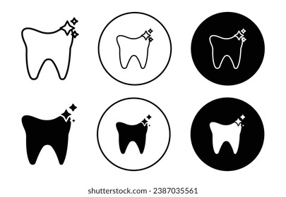 Juego de iconos de limpieza dental. símbolo vectorial de blanqueamiento de dientes en estilo negro relleno y delineado.