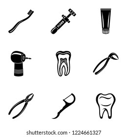 Tooth cleaning icons set. Simple set of 9 tooth cleaning vector icons for web isolated on white background
