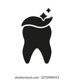 Zahnreinigung mit Toothpaste Silhouette Symbol. Piktogramm zur Zahnhygiene. Kieferorthopädie Zahnbehandlung Zeichen. Gesunde und saubere Zähne. Zahnarztsymbol. Einzelne Vektorgrafik.