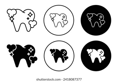 Colección de conjunto de iconos vectoriales de limpieza dental. Icono plano de esquema de limpieza dental.