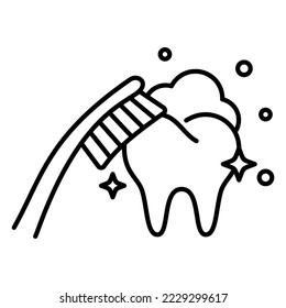 Tooth cleans toothpaste toothbrush outline icon. Stomatology, dental line, Vector illustration.