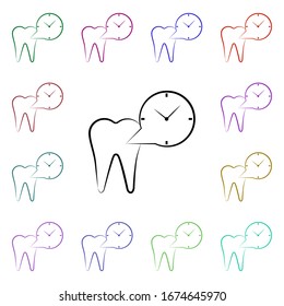 Tooth, clock multi color style icon. Simple thin line, outline vector of dentist icons for ui and ux, website or mobile application