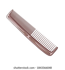 Tooth Comb With Thin And Wide Teeth For Men Or Women. Hair Care Plastic Item. Personal Hygiene And Beauty Product. Bathroom, Washroom Supplies. Vector Illustration Isolated On White Background.