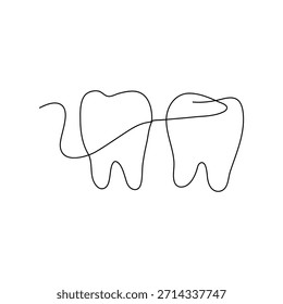 Dibujo de arte de una línea continua de un diente de diseño minimalista Vector de contorno