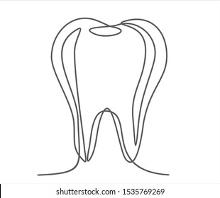 Tooth continuous one line drawing minimalism design isolated on white background