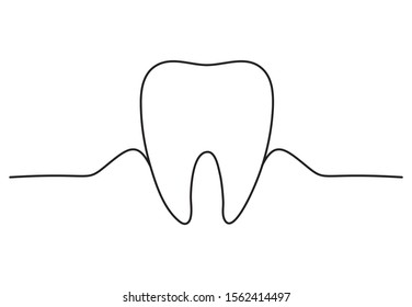 Tooth continuous one line drawing minimalism design isolated on white background