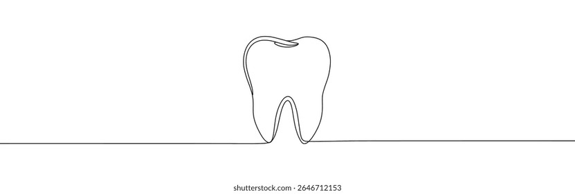 Desenho de uma linha contínuo do dente. Símbolo dentário. Ilustração vetorial.