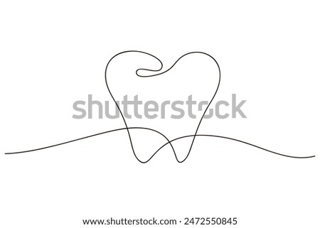 Tooth continuous one line icon drawing on white background. Health care medicine symbol vector illustration in doodle style. Tooth contour linear sign design