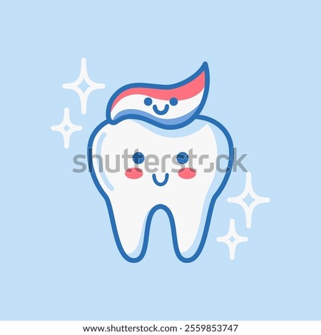 The tooth are covered paste. Sketchy character, image of brushing teeth, promoting dental health and oral hygiene. Emphasizing the importance of protecting enamel and preventing tooth decay.