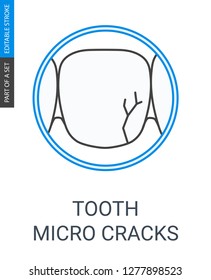 Tooth crack icon. Icon with outline style and editable stroke.