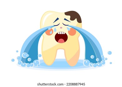 Tooth cries from pain. A tooth with caries. Dentistry. Medicine