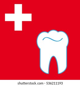 Tooth with cross on red background. vector illustration.